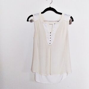 Daniel Rainn Cream Mixed Fabric High Low Hem Sleeveless Blouse Size Small